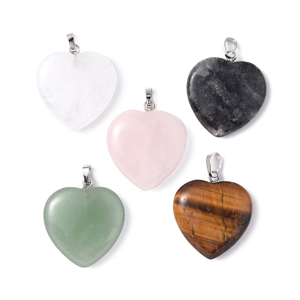 

PandaHall Naturla Mixed Gemstone Pendants, Heart Charms, with Platinum Tone Brass Findings , 28x25x5.5~7mm, Hole: 5x3.5mm Mixed Stone Heart