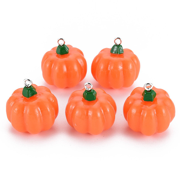 

PandaHall Autumn Theme Opaque Resin Pendants, with Platinum Tone Iron Loop, Pumpkin, Coral, 24.5x23.5mm, Hole: 2mm Resin Vegetables Red