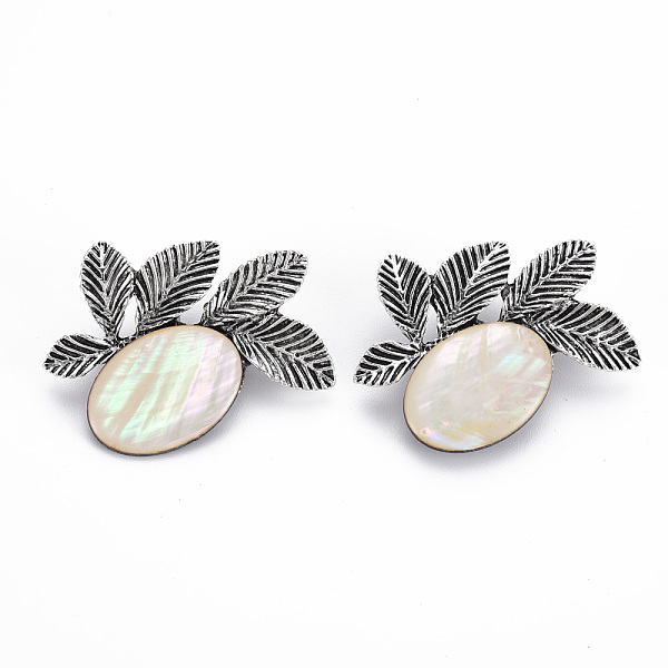 

PandaHall Natural White Shell Oval with Leaf Brooch, Alloy Badge with Loop for Jewelry Pendant, Cadmium Free & Lead Free, Antique Silver...