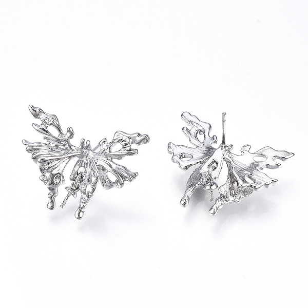 

PandaHall Brass Stud Earring Findings, for Half Drilled Beads, Butterfly, Cadmium Free & Nickel Free & Lead Free, Platinum, 23x26.5mm, Pin...