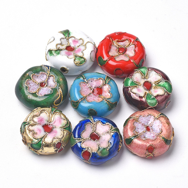 

PandaHall Handmade Cloisonne Beads, Flat Round, Mixed Color, 15.5x7mm, Hole: 1mm Brass Flat Round Multicolor