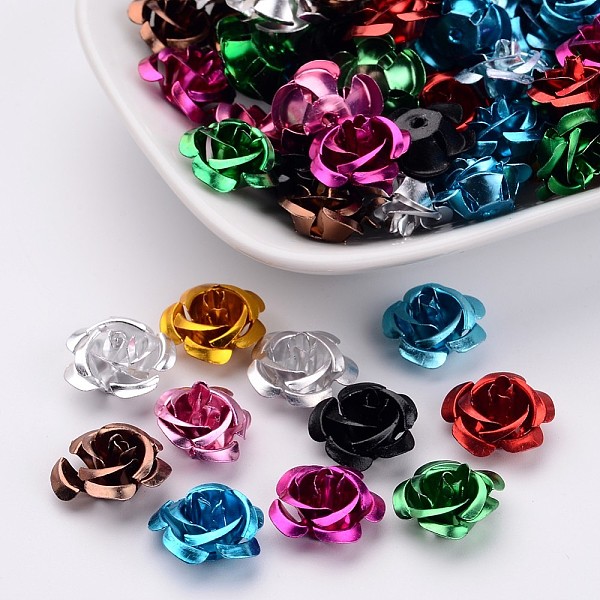 

PandaHall Aluminum Rose Flower, Tiny Metal Beads, Mixed Color, 14x8~14mm, Hole: 1mm Aluminum Flower