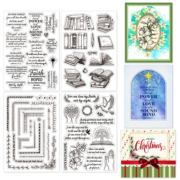 

PandaHall Globleland 4 Sheets 4 Styles PVC Plastic Clear Stamps, for DIY Scrapbooking, Photo Album Decorative, Cards Making, Stamp Sheets...