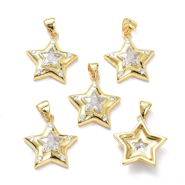 

PandaHall Brass Micro Pave Clear Cubic Zirconia Pendants, Long-Lasting Plated, Star, Real 18K Gold Plated, 19x17x4.5mm, Hole: 5x3mm...