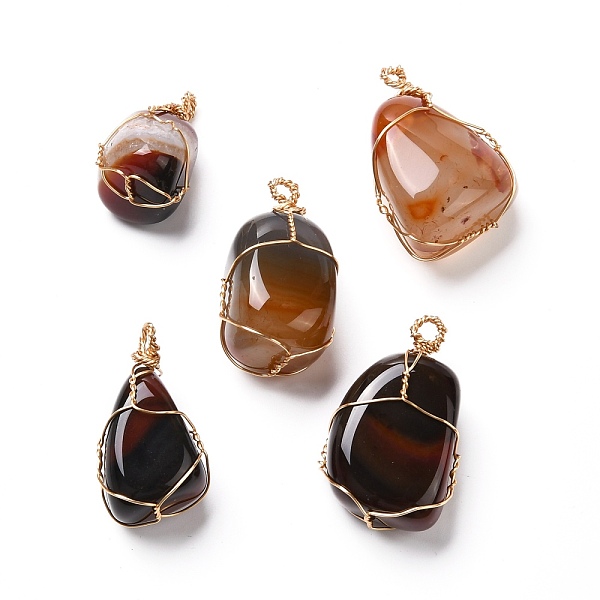 

PandaHall Natural Agate Beads Pendant, with Real 18K Gold Plated Eco-Friendly Copper Findings, Tumbled Stone, Nuggets, 24~35x17~24x15~17mm...