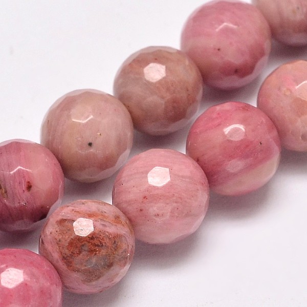 PandaHall Faceted Natural Rhodonite Round Bead Strands, 8mm, Hole: 1mm, about 45pcs/strand, 15 inch Rhodonite Round