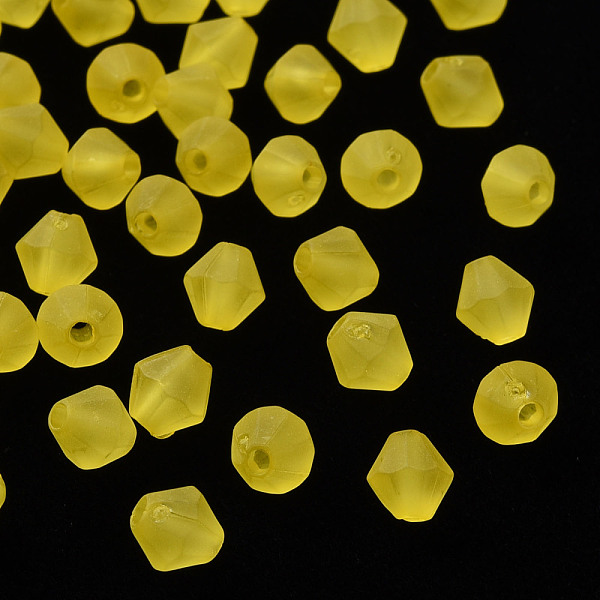 

PandaHall Frosted Acrylic Beads, Faceted, Cone, Yellow, 6x5.5mm, Hole: 1.5mm, about 6770pcs/500g Acrylic Cone Yellow
