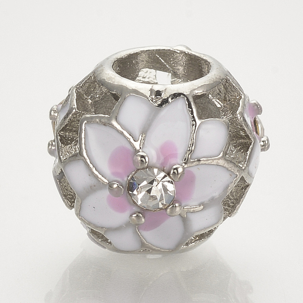 

PandaHall Alloy Enamel European Beads, with Rhinestones, Large Hole Beads, Hollow Barrel with Flower, Platinum, 12x10mm, Hole: 5mm Alloy..., Pink