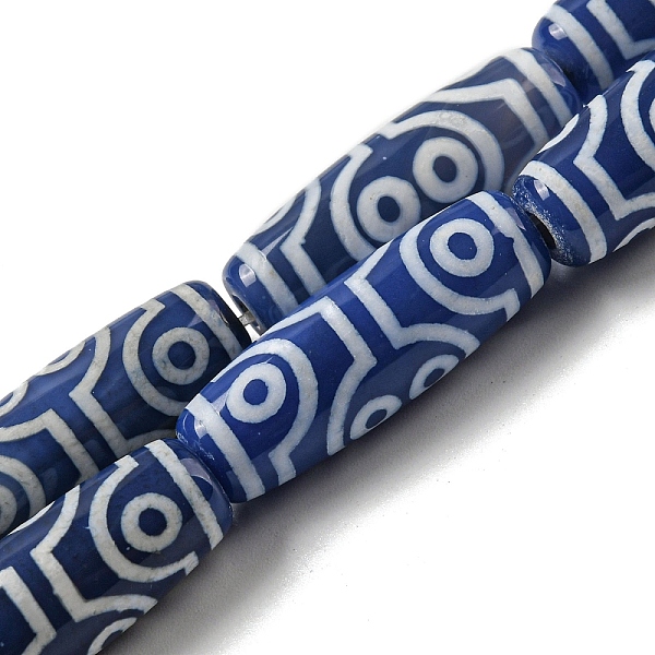 

PandaHall Blue Tibetan Style dZi Beads Strands, Dyed Natural Agate Beads Strands, Drum Shape, Ring, 29~30x10mm, Hole: 1.4mm, about...