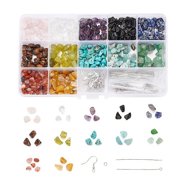 

PandaHall 150G 12 Style DIY Dangle Earring Making Kits, Including Gemstone Chip Beads, Brass Earring Hooks & Flat Head Pins, 304 Stainless..., Multicolor