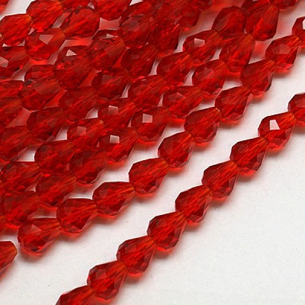 

PandaHall Glass Beads Strands, Faceted, Drop, Red, 12x8mm, Hole: 1mm, about 56~58pcs/strand, 25~27 inch Glass Teardrop Red