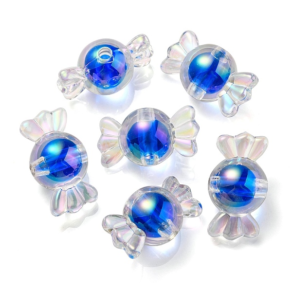 

PandaHall UV Plating Rainbow Iridescent Acrylic Beads, Two Tone Bead in Bead, Candy, Blue, 15.5x29x15mm, Hole: 3mm Acrylic Candy Blue