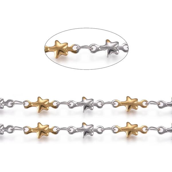 

PandaHall 304 Stainless Steel Star Link Chains, Unwelded, with Spool, Golden & Stainless Steel Color,4x10x1.7mm, about 32.8 Feet(10m)/roll...