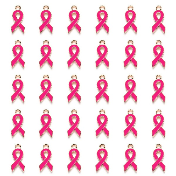

PandaHall Alloy Enamel Pendants, October Breast Cancer Pink Awareness Ribbon Shape, Light Gold Plated, Deep Pink, 20x10x2mm, Hole: 2mm...