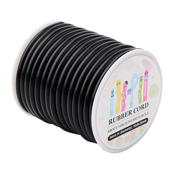 

PandaHall Synthetic Rubber Cord, Hollow, Wrapped Around White Plastic Spool, Black, 5mm, Hole: 3mm, about 10.94yards/roll(10m/roll) PVC...