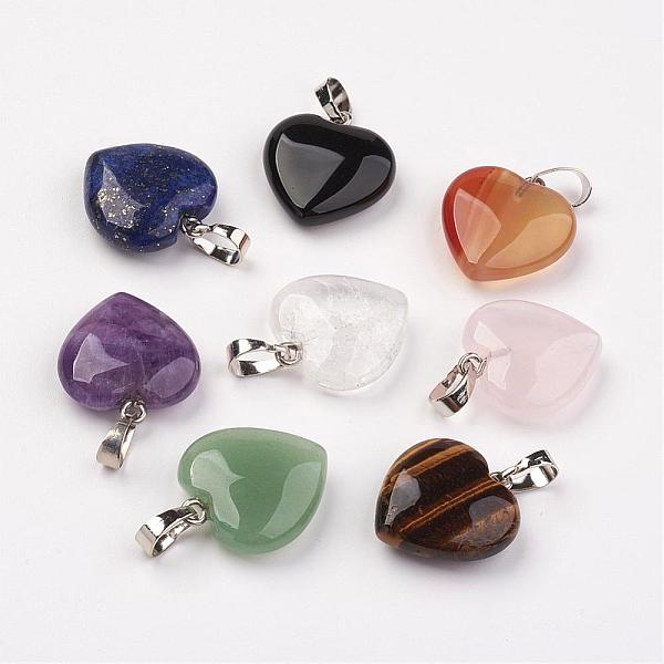

PandaHall Mixed Stone Pendants, Heart, with Brass Findings, Platinum, 22~23x20~20.5x6~7.5mm, Hole: 5x8mm Mixed Stone Heart