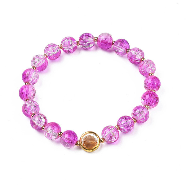 

PandaHall Round Glass Beaded Stretch Bracelet with Gold Plated Brass Ring for Women, Violet, Inner Diameter: 2 inch(5cm) Glass Purple