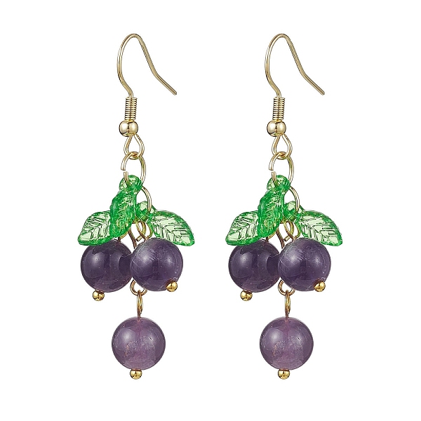 

PandaHall Natural Amethyst Grapes Dangle Earrings, Acrylic Cluster Earrings, Real 18K Gold Plated, 51x16mm Amethyst Grape Green