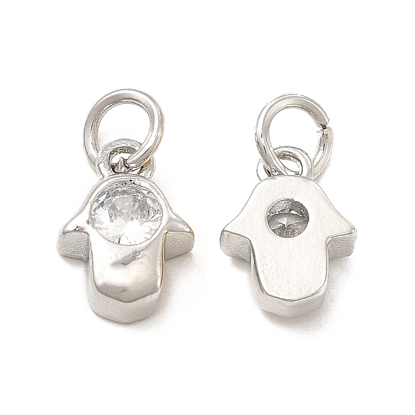 

PandaHall Brass Micro Pave Cubic Zirconia Charms, Hamsa Hand/Hand of Miriam Charm, with Jump Ring, Platinum, 10.5x7.5x3.5mm, Hole: 3.3mm..., Clear