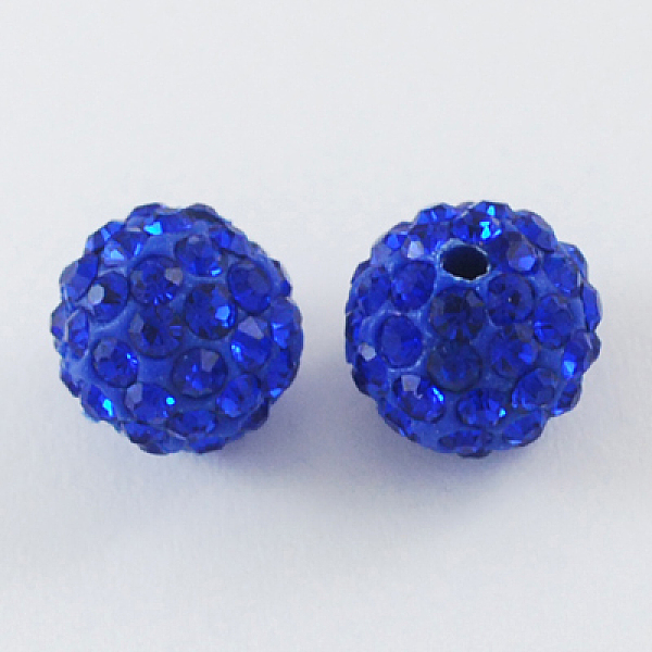 

PandaHall Pave Disco Ball Beads, Polymer Clay Rhinestone Beads, Round, Sapphire, 10mm, Hole: 1.5mm Polymer Clay+Glass Rhinestone Round Blue
