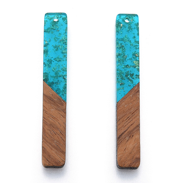 

PandaHall Transparent Resin & Walnut Wood Big Pendants, with Gold Foil, Rectangle Charm, Medium Turquoise, 51.5x7.5x3mm, Hole: 1.8mm...
