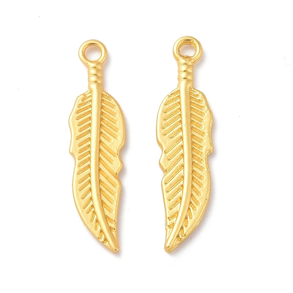 

PandaHall Rack Plating Alloy Pendants, Cadmium Free & Lead Free & Nickle Free, Feather Charm, Matte Gold Color, 30x7.5x1.5mm, Hole: 2mm...
