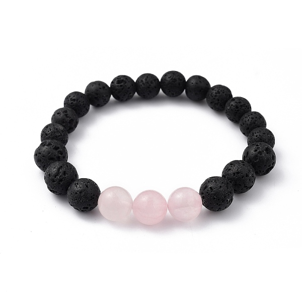 

PandaHall Natural Rose Quartz & Lava Rock Beaded Stretch Bracelets, Round, Inner Diameter: 2 inch(5.2cm), Beads: 8.5mm and 10.5mm Rose...