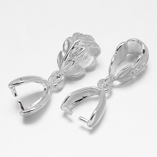 

PandaHall Leaf Rack Plating Brass Pendant Pinch Bails, Silver Color Plated, 13x8x5mm, Hole: 5X8mm and 7x4mm, Pin: 1mm Brass