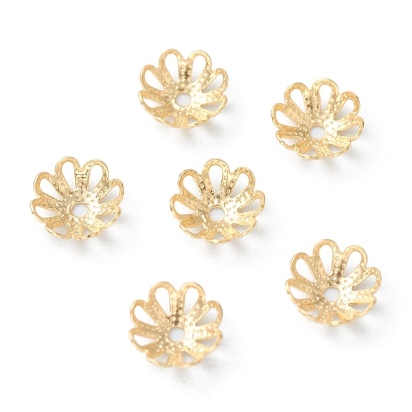

PandaHall 304 Stainless Steel Fancy Bead Caps, Hollow, Multi-Petal, Flower, Golden, 7x2.5mm, Hole: 1mm 304 Stainless Steel