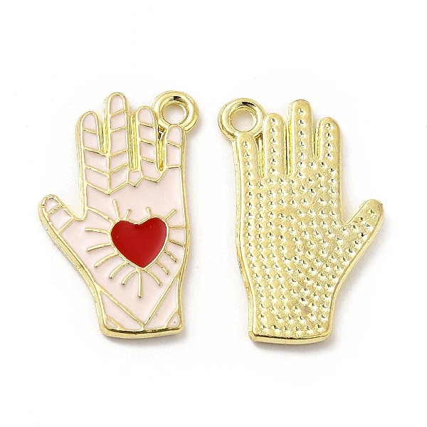

PandaHall Alloy Enamel Pendants, Hand with Heart Pattern, Platinum, Golden, Lavender Blush, 21.5x14x1.5mm, Hole: 1.6mm Alloy+Enamel Others