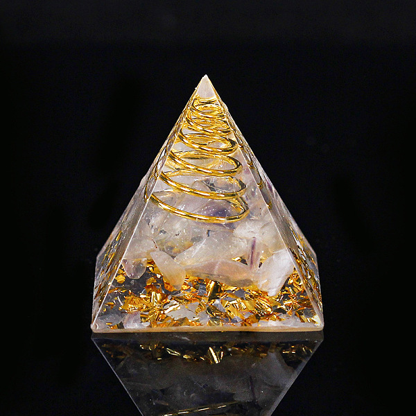 

PandaHall Orgonite Pyramid Resin Display Decorations, with Brass Findings, Gold Foil and Natural Fluorite Chips Inside, for Home Office Desk...