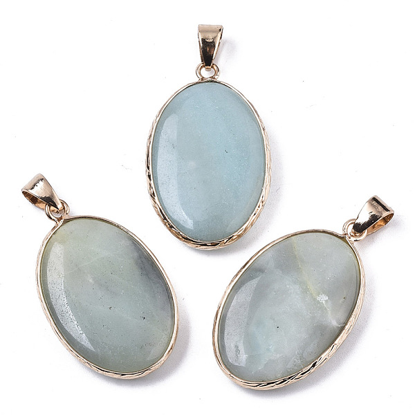 

PandaHall Natural Amazonite Pendants, with Light Gold Plated Brass Edge and Snap on Bail, Oval, 35~36x21.5x6.5mm, Hole: 6x6mm Amazonite Oval