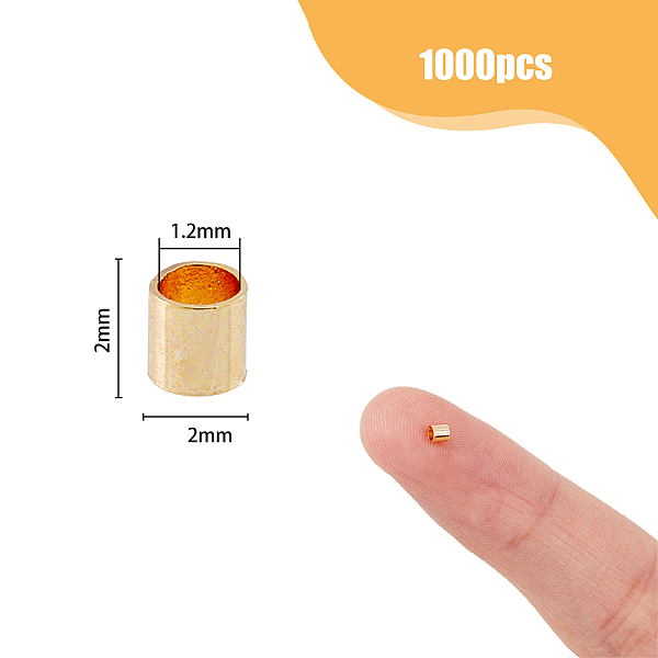 

PandaHall HOBBIESAY 1000Pcs Brass Crimp Beads, Nickel Free, Tube, Real 18K Gold Plated, 2x2mm, Hole: 1.5mm Brass Tube