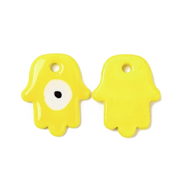 

PandaHall Handmade Lampwork Pendants, Hamsa Hand/Hand of Miriam with Evil Eye, Yellow, 34.5~35x28.5~29x4.5~5mm, Hole: 3.5mm Lampwork Others...