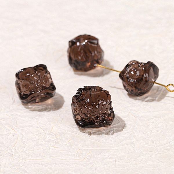 

PandaHall Natural Ice Obsidian Carved Beads, Lion Heads, 14mm Obsidian Lion