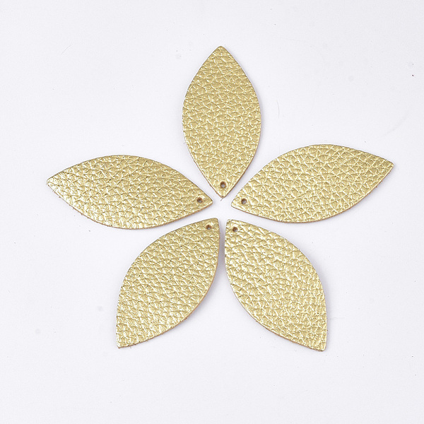 

PandaHall Eco-Friendly Cowhide Leather Big Pendants, Leaf, Gold, 44x21x1mm, Hole: 1.5mm Leather Leaf Gold