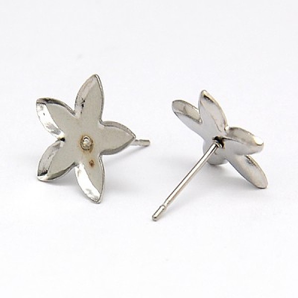

PandaHall 304 Stainless Steel Stud Earring Findings, Earring Posts, Flower, 13x13x1mm, Pin: 0.6mm 304 Stainless Steel Flower