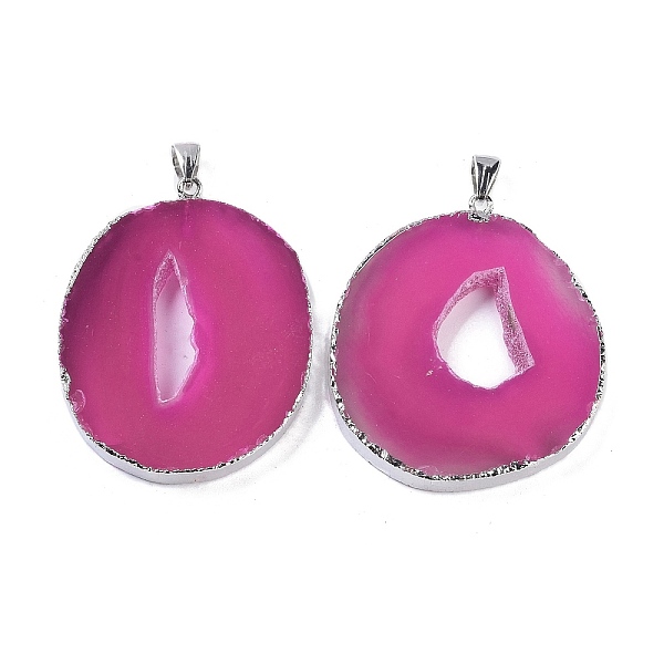 

PandaHall Natural Agate Big Pendants, Oval Charms, Dyed & Heated, with Platinum Plated Brass Findings, Deep Pink, 50~62x33~43x5~7mm, Hole...