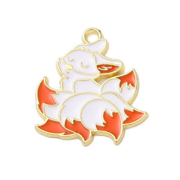 

PandaHall Alloy Enamel Pendants, Golden, Nine-tailed Fox Charm, Orange Red, 27x23.5x1.5mm, Hole: 2mm Alloy+Enamel Fox