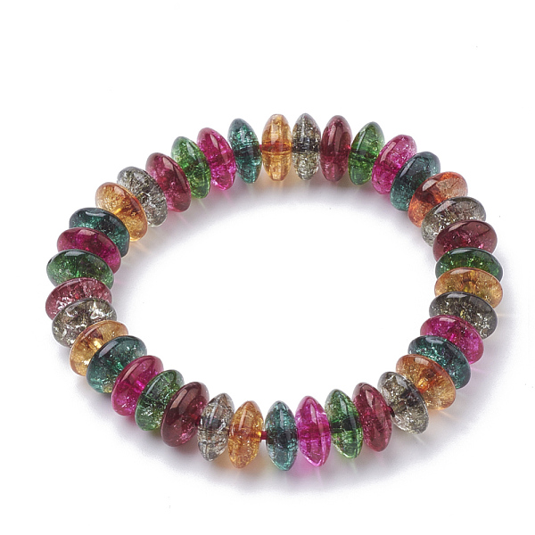 

PandaHall Synthetic Quartz Stretch Bracelets, Dyed, Abacus Shape, Colorful, 2 inch(50~52mm), 8~8.5mm Quartz