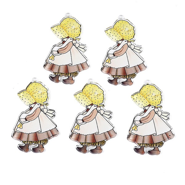 

PandaHall Transparent Printed Acrylic Big Pendants, Goose with Girl, Yellow, 70.5x41x3.5mm, Hole: 2mm Acrylic Human Yellow