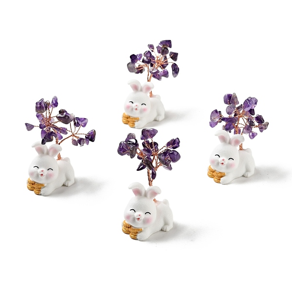 

PandaHall Natural Gemstone Tree Display Decorations, Resin Rabbit Base Feng Shui Ornament for Wealth, Luck, Rose Gold, 26x42~49x62~64mm..., White
