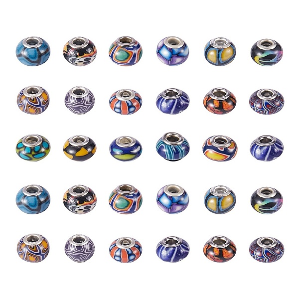 

PandaHall 34Pcs 17 Colors Handmade Polymer Clay European Beads, Large Hole Beads, Rondelle, Mixed Color, 13~16x8~11mm, Hole: 4.5~5mm..., Multicolor