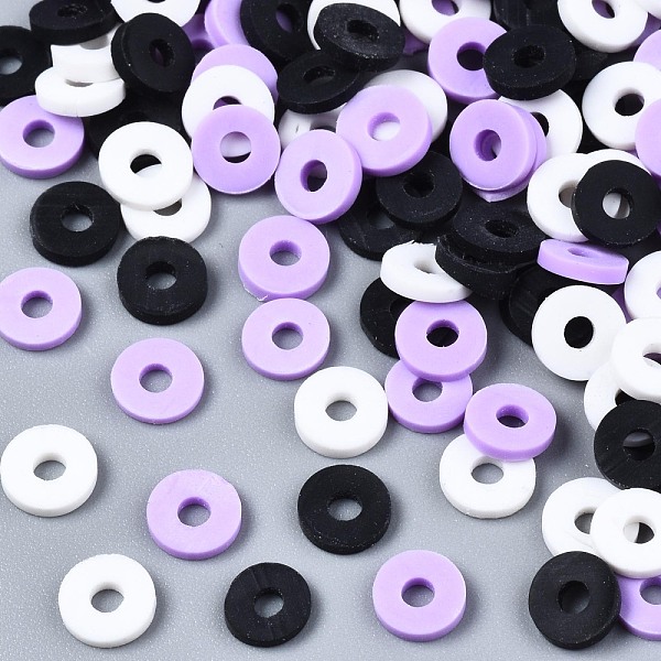 PandaHall Handmade Polymer Clay Beads, Heishi Beads, for DIY Jewelry Crafts Supplies, Disc/Flat Round, Lilac, 6x1mm, Hole: 2mm, about...