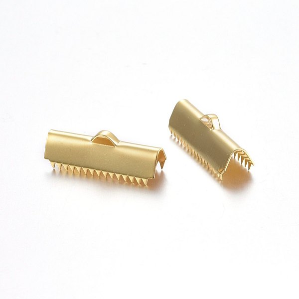 

PandaHall 304 Stainless Steel Ribbon Crimp Ends, Rectangle, Golden, 9x25mm, Hole: 4.5x1.5mm, Inner Diameter: 24x7mm 304 Stainless Steel