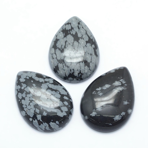 

PandaHall Natural Snowflake Obsidian Cabochons, Drop, 34~35x24~25x6.5~7mm Snowflake Obsidian Teardrop