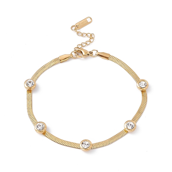 

PandaHall Crystal Rhinestone Beaded Herringbone Chain Bracelet, Ion Plating(IP) 304 Stainless Steel Jewelry for Women, Golden, 7-1/4 inch...