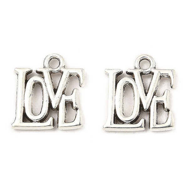 

PandaHall Tibetan Style Alloy Pendants, Word LOVE, Antique Silver, 15x13.5x2mm, Hole: 1.8mm, about 787pcs/1000g Alloy Word