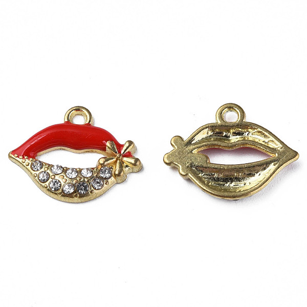 

PandaHall Alloy Enamel Pendants, with Crystal Rhinestone, Cadmium Free & Lead Free, Light Gold, Lip with Flower, Red, 13.5x17.5x2mm, Hole...