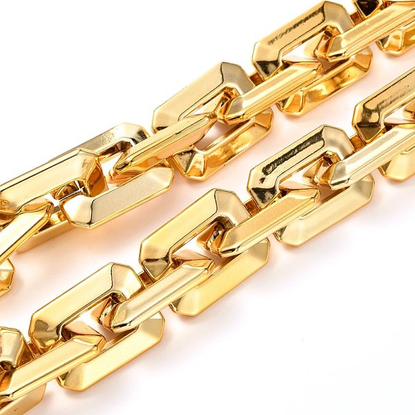 

PandaHall CCB Plastic Boston Link Chains, Rectangle, Gold, 28x21x6mm, 39.37 inch(1m)/strand Plastic Gold